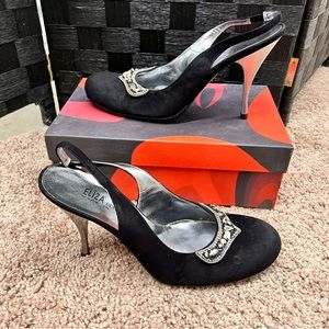 Fine Italian Leather Heels Black Suede & Embellishments